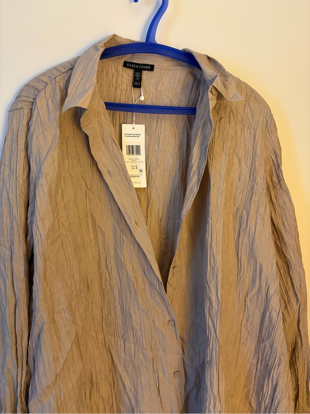 Eileen Fisher Crinkled Button-Front Shirt in Taupe
